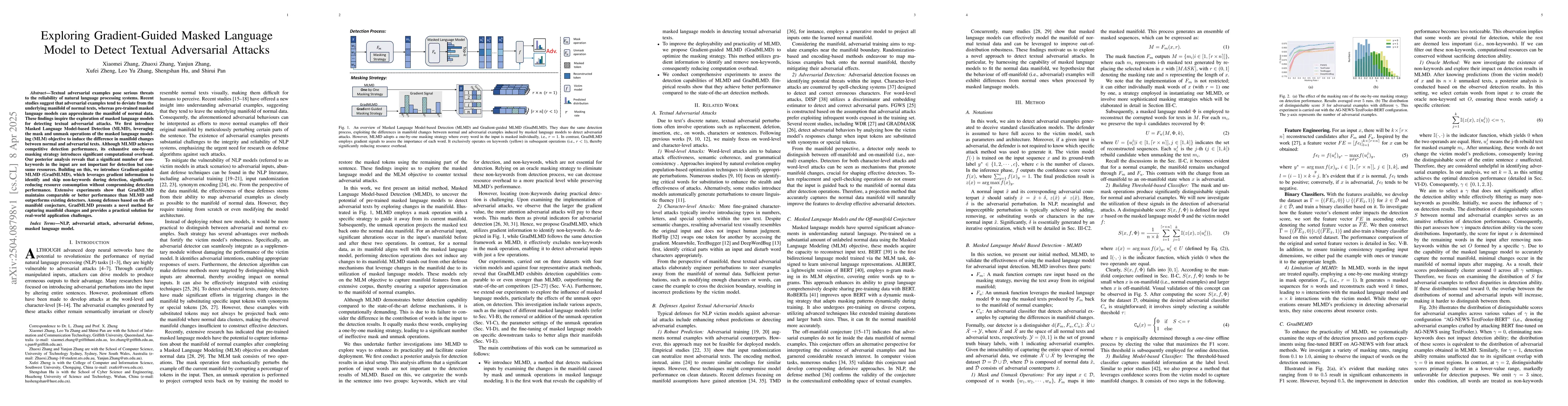 Thumbnail for Exploring Gradient-Guided Masked Language Model to Detect Textual
  Adversarial Attacks