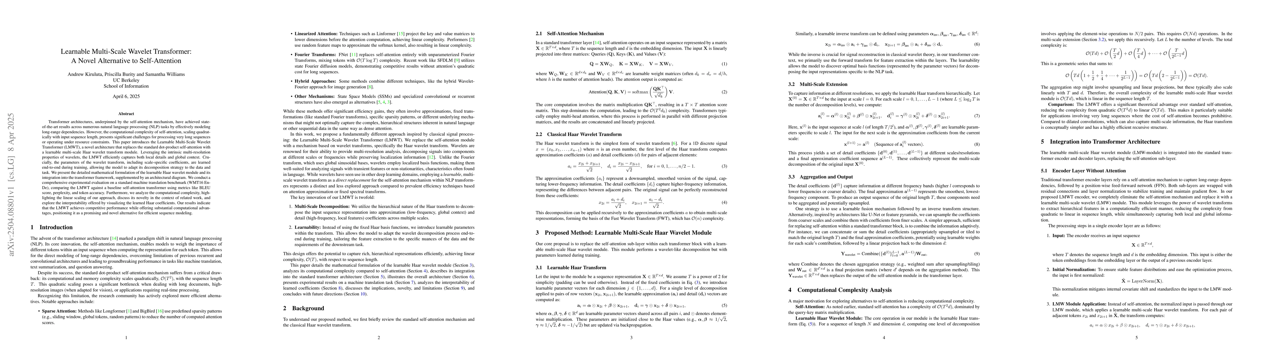 Thumbnail for Learnable Multi-Scale Wavelet Transformer: A Novel Alternative to
  Self-Attention