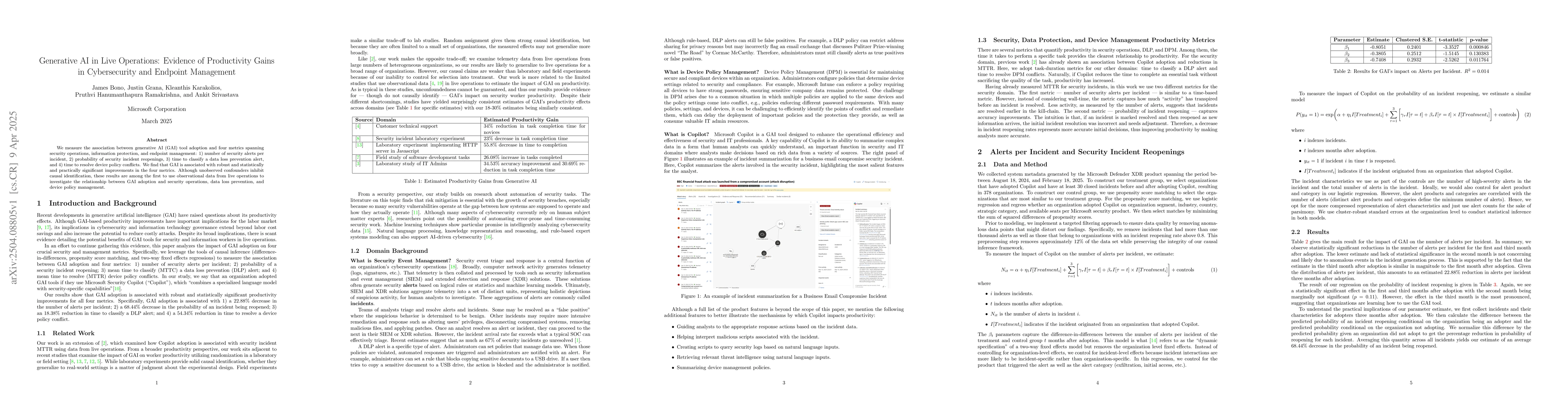Thumbnail for Generative AI in Live Operations: Evidence of Productivity Gains in
  Cybersecurity and Endpoint Management