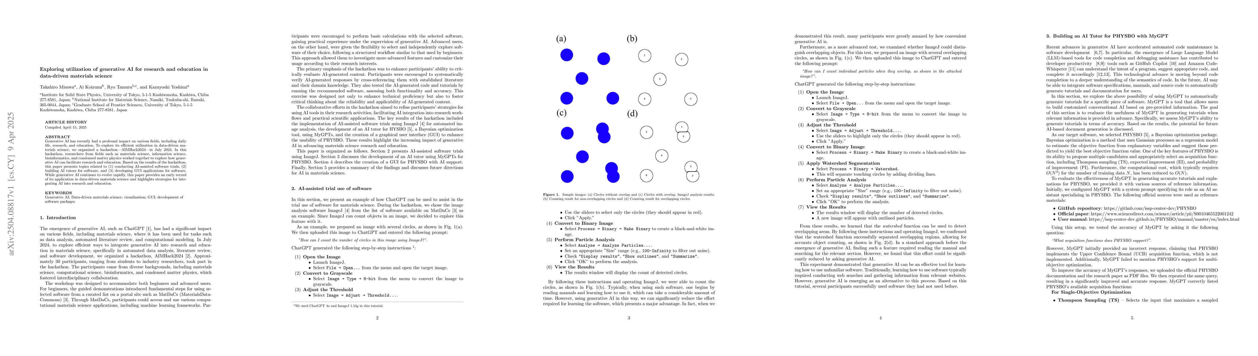 Thumbnail for Exploring utilization of generative AI for research and education in
  data-driven materials science