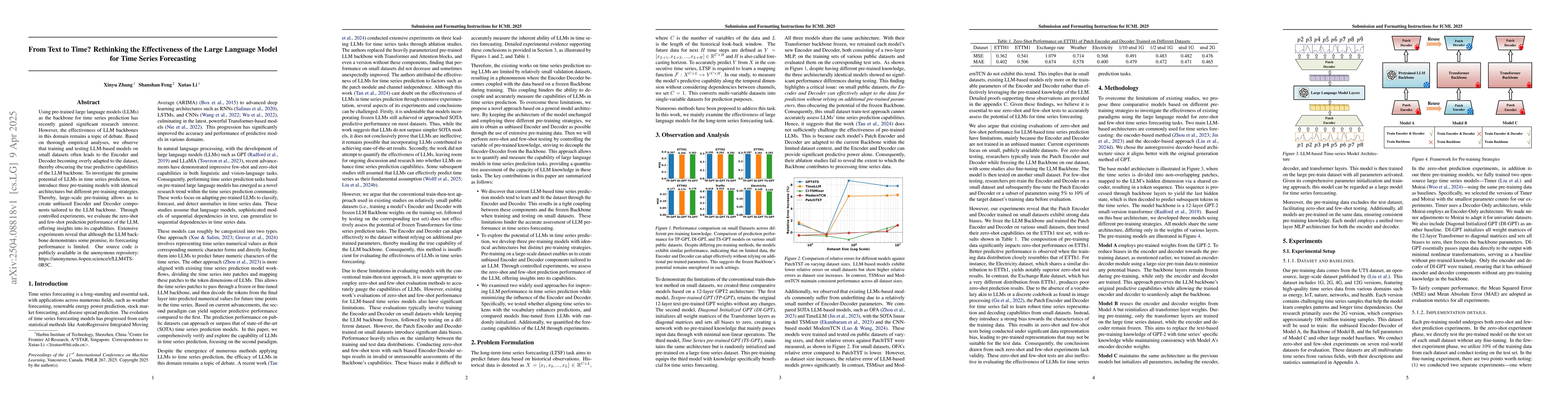 Thumbnail for From Text to Time? Rethinking the Effectiveness of the Large Language
  Model for Time Series Forecasting