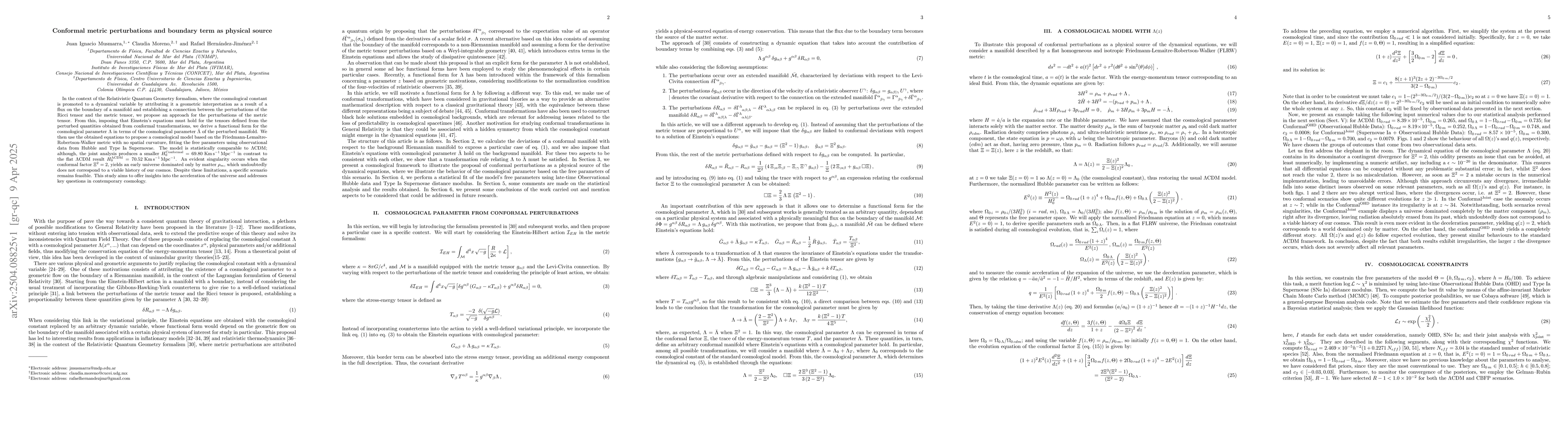 Thumbnail for Conformal metric perturbations and boundary term as physical source
