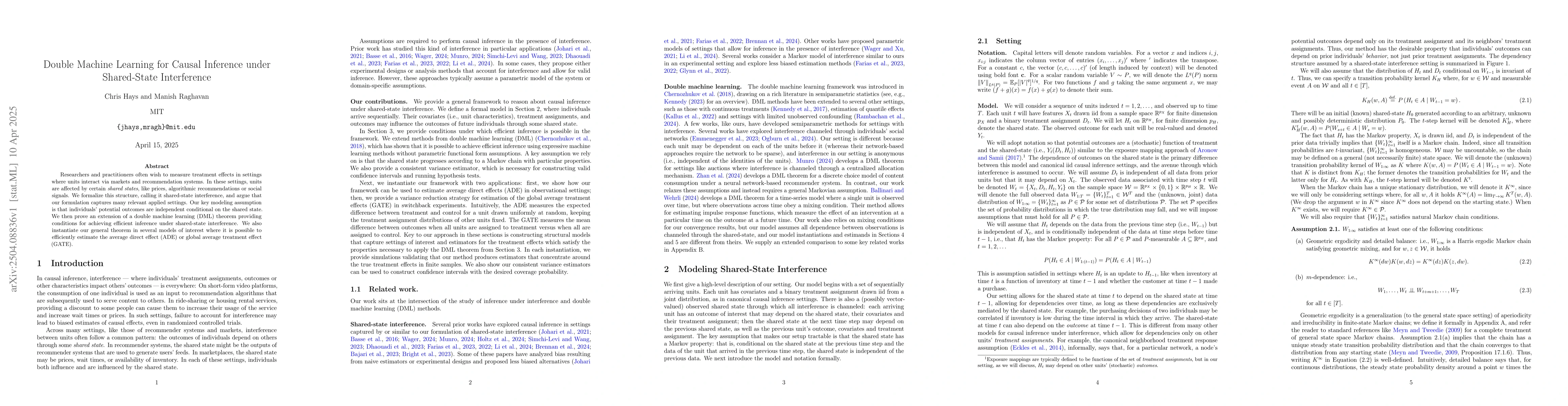 Thumbnail for Double Machine Learning for Causal Inference under Shared-State
  Interference