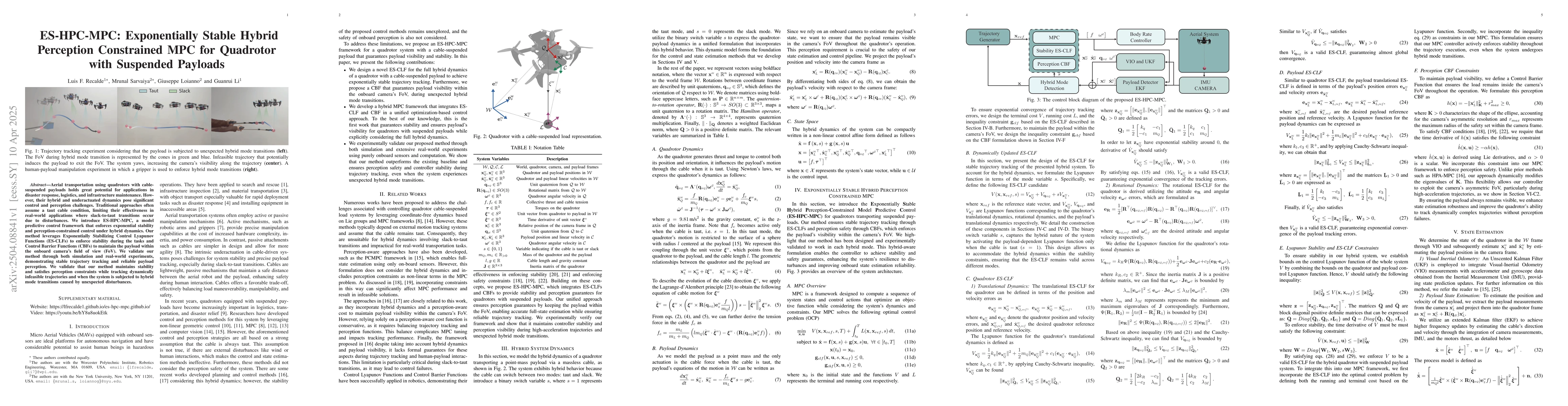 Thumbnail for ES-HPC-MPC: Exponentially Stable Hybrid Perception Constrained MPC for
  Quadrotor with Suspended Payloads