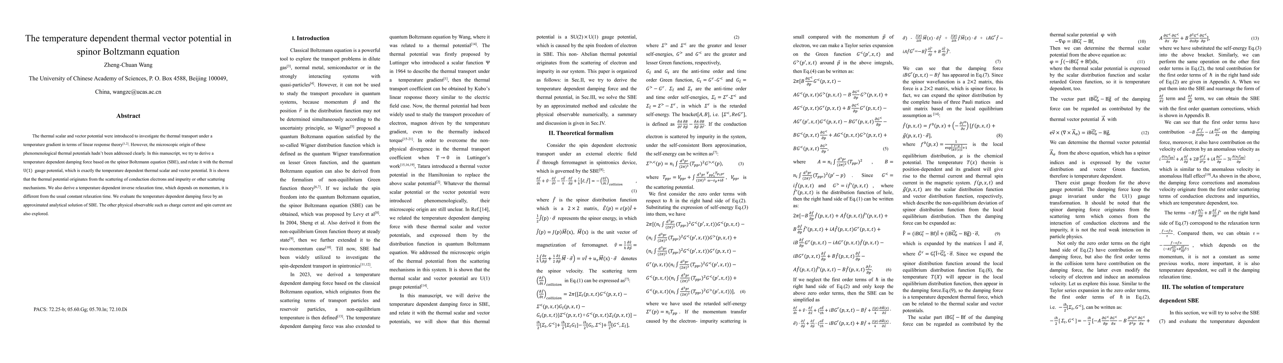Thumbnail for The temperature dependent thermal vector potential in spinor Boltzmann
  equation