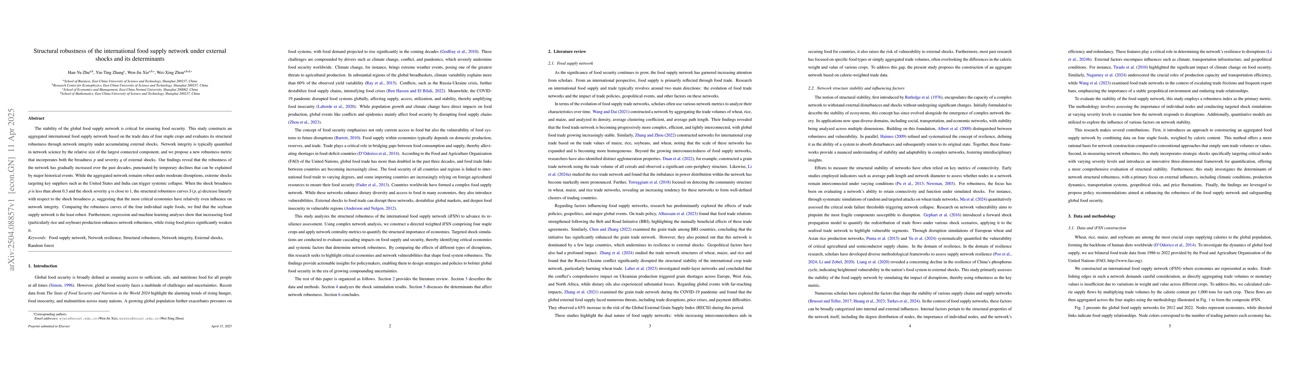 Thumbnail for Structural robustness of the international food supply network under
  external shocks and its determinants