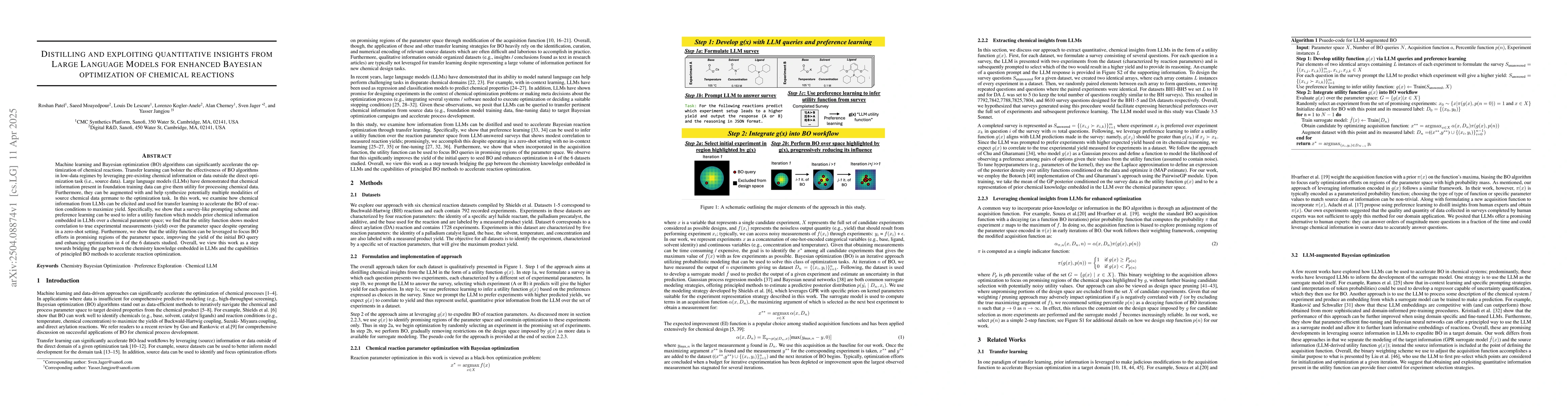 Thumbnail for Distilling and exploiting quantitative insights from Large Language
  Models for enhanced Bayesian optimization of chemical reactions