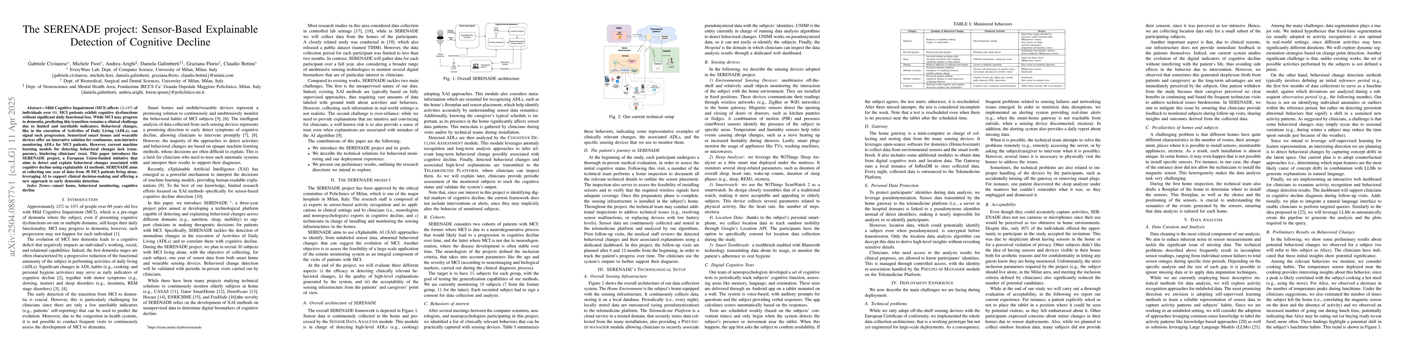 Thumbnail for The SERENADE project: Sensor-Based Explainable Detection of Cognitive
  Decline