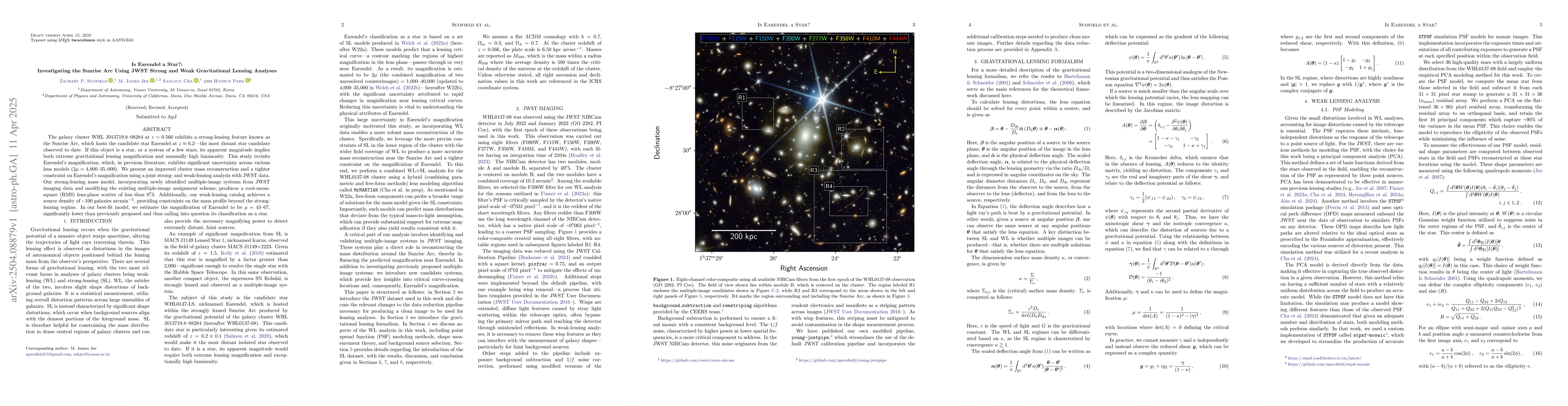 Thumbnail for Is Earendel a Star?: Investigating the Sunrise Arc Using JWST Strong and
  Weak Gravitational Lensing Analyses