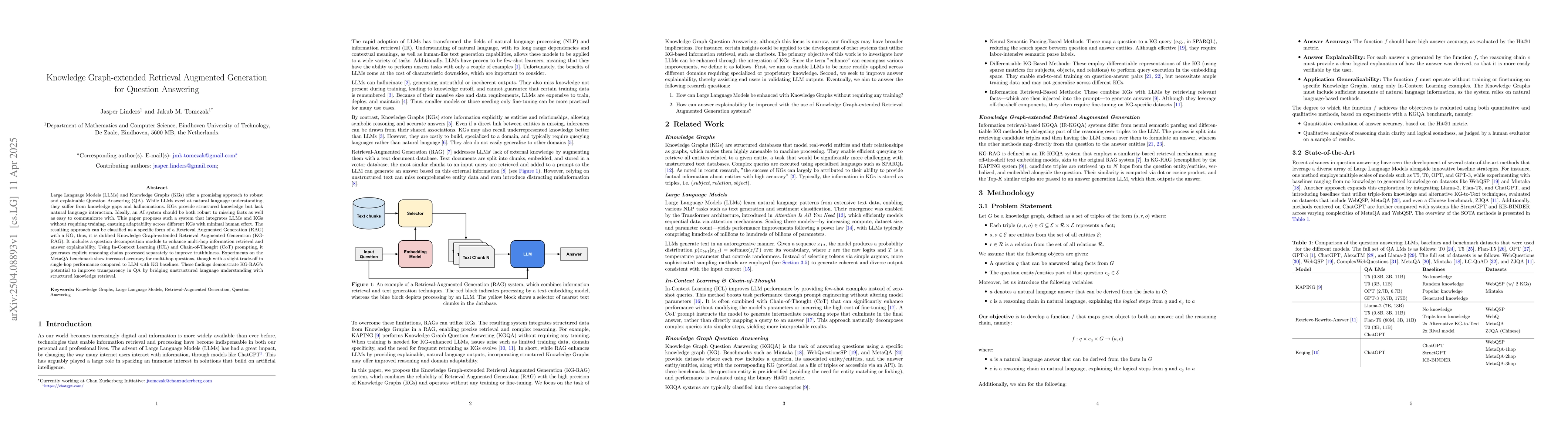 Thumbnail for Knowledge Graph-extended Retrieval Augmented Generation for Question
  Answering