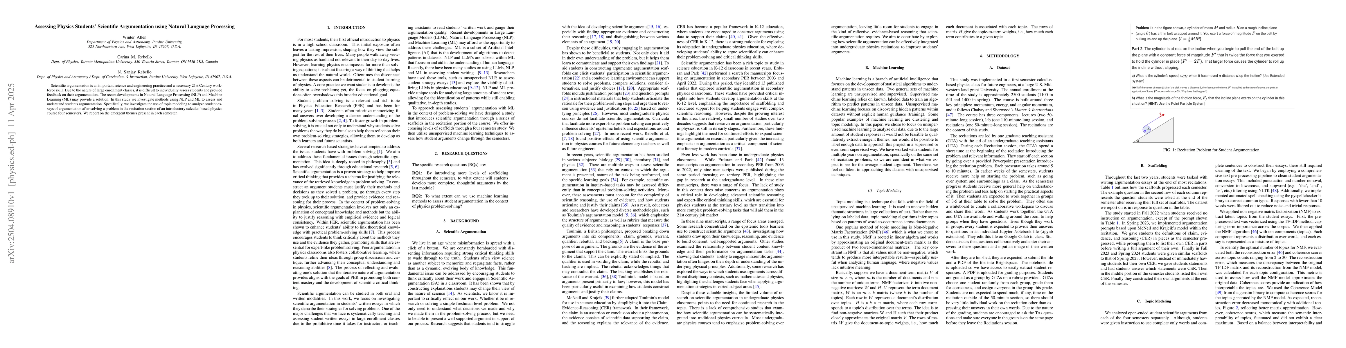 Thumbnail for Assessing Physics Students' Scientific Argumentation using Natural
  Language Processing