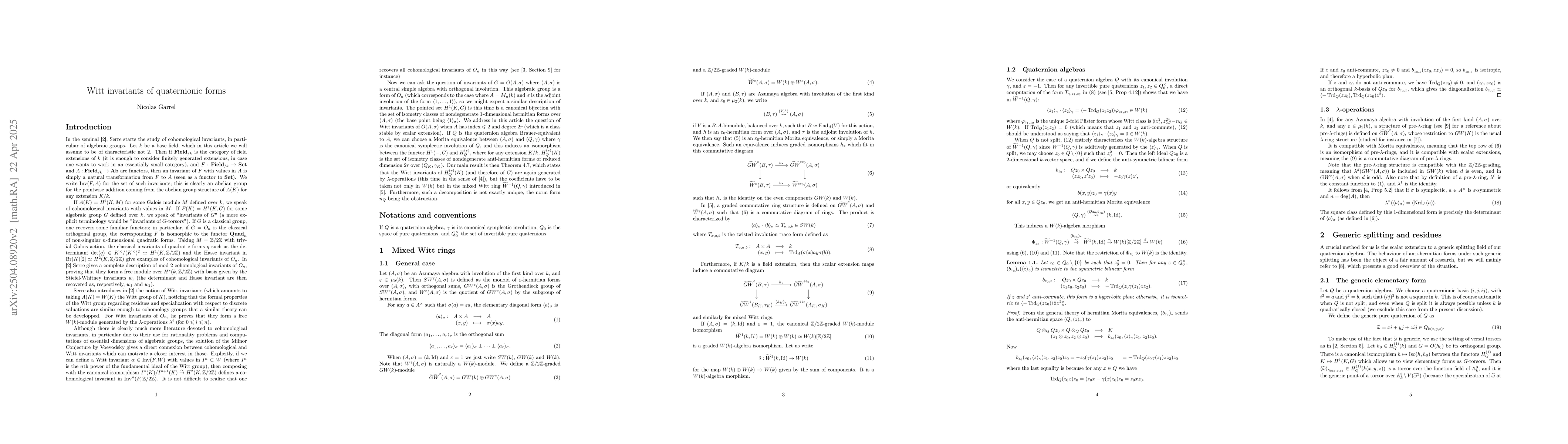 Thumbnail for Witt invariants of quaternionic forms