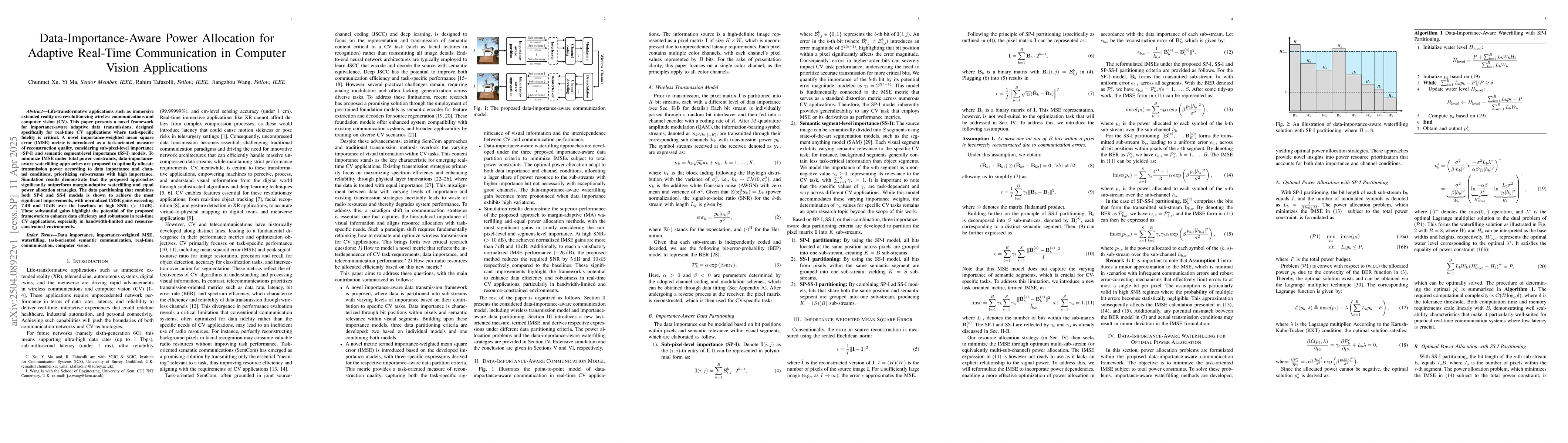 Thumbnail for Data-Importance-Aware Power Allocation for Adaptive Real-Time
  Communication in Computer Vision Applications
