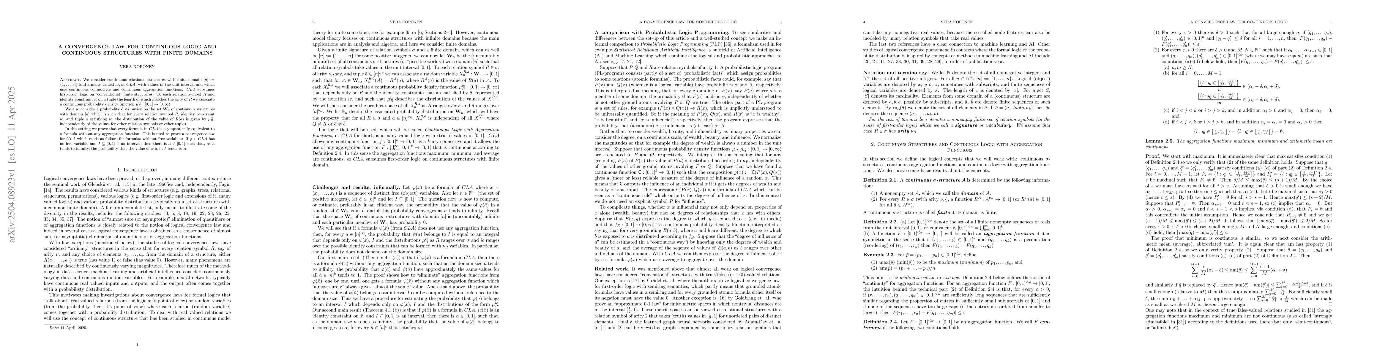 Thumbnail for A convergence law for continuous logic and continuous structures with
  finite domains