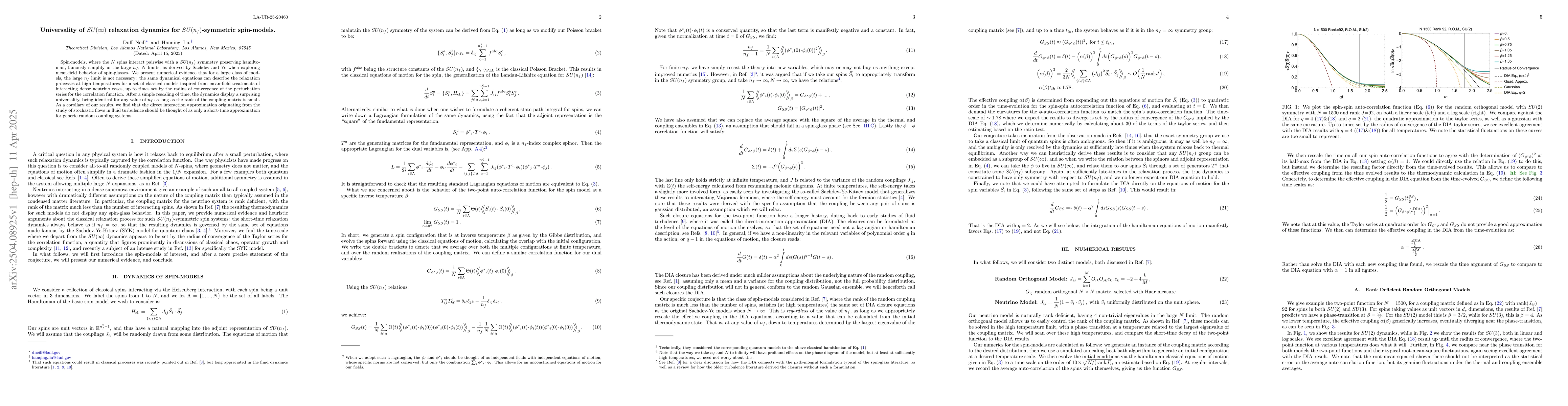Thumbnail for Universality of $SU(\infty)$ relaxation dynamics for $SU(n_f)$-symmetric
  spin-models