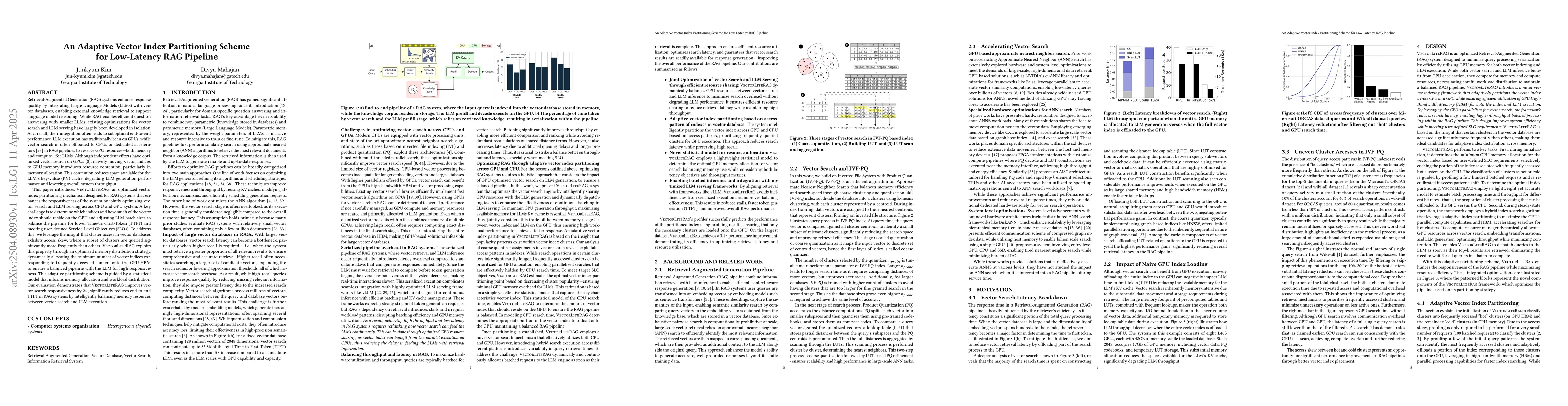 Thumbnail for An Adaptive Vector Index Partitioning Scheme for Low-Latency RAG
  Pipeline
