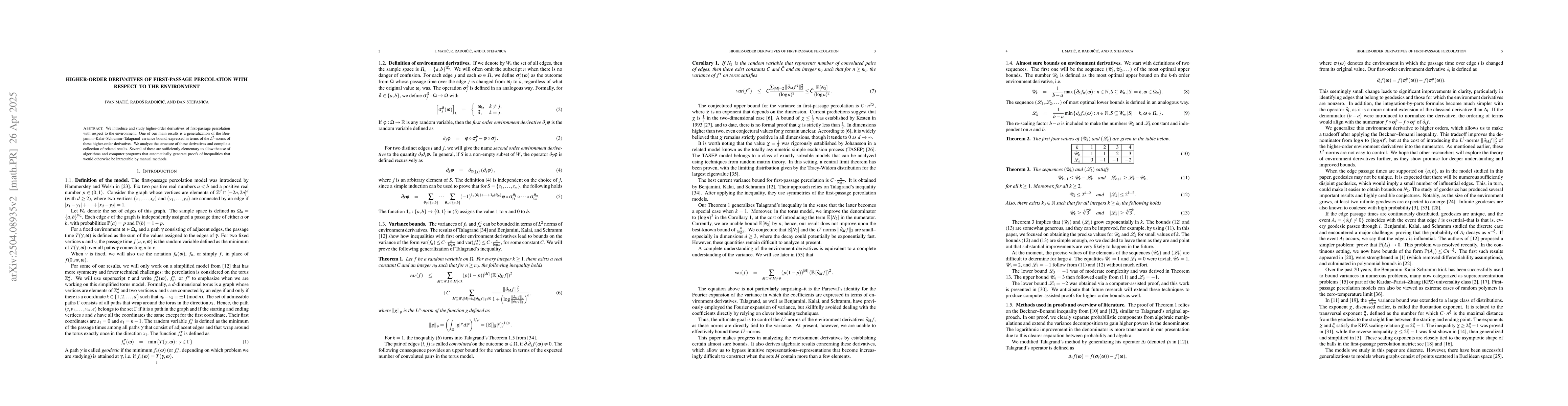 Thumbnail for Higher-order derivatives of first-passage percolation with respect to
  the environment