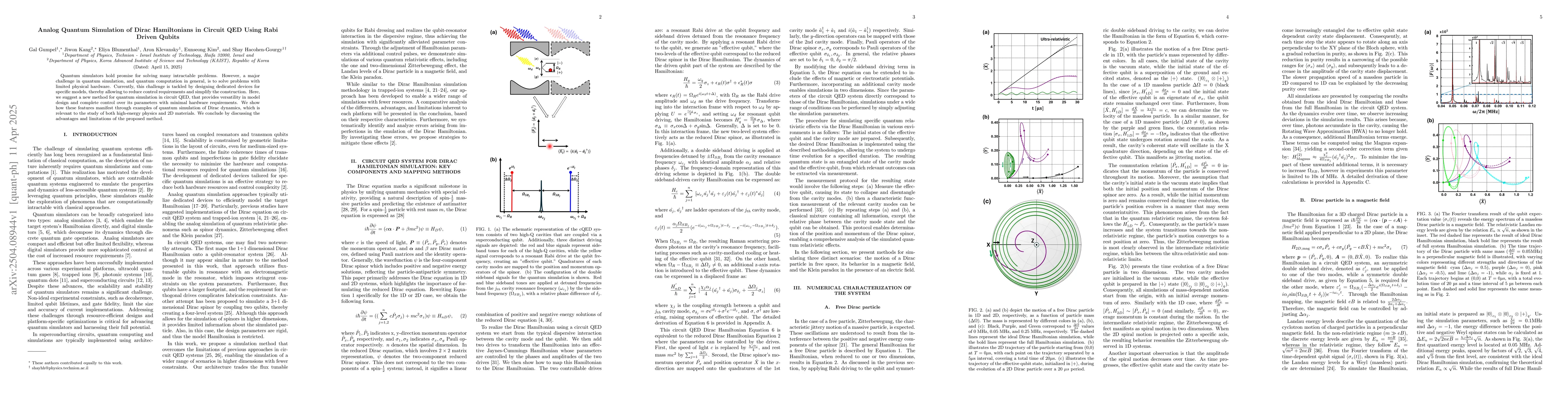 Thumbnail for Analog Quantum Simulation of Dirac Hamiltonians in Circuit QED Using
  Rabi Driven Qubits