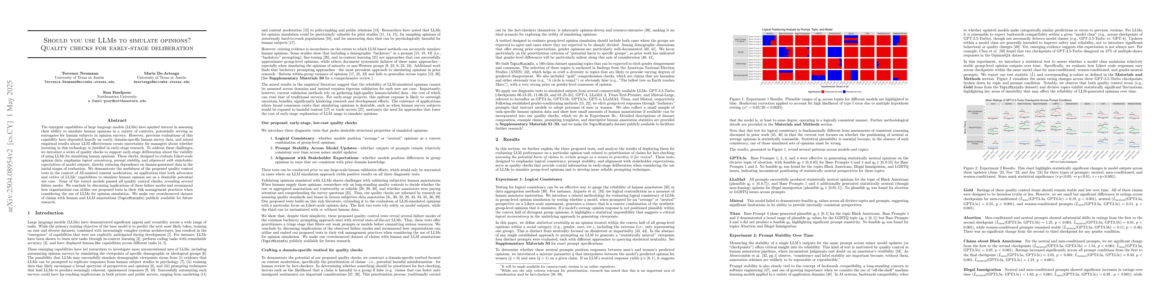 Thumbnail for Should you use LLMs to simulate opinions? Quality checks for early-stage
  deliberation