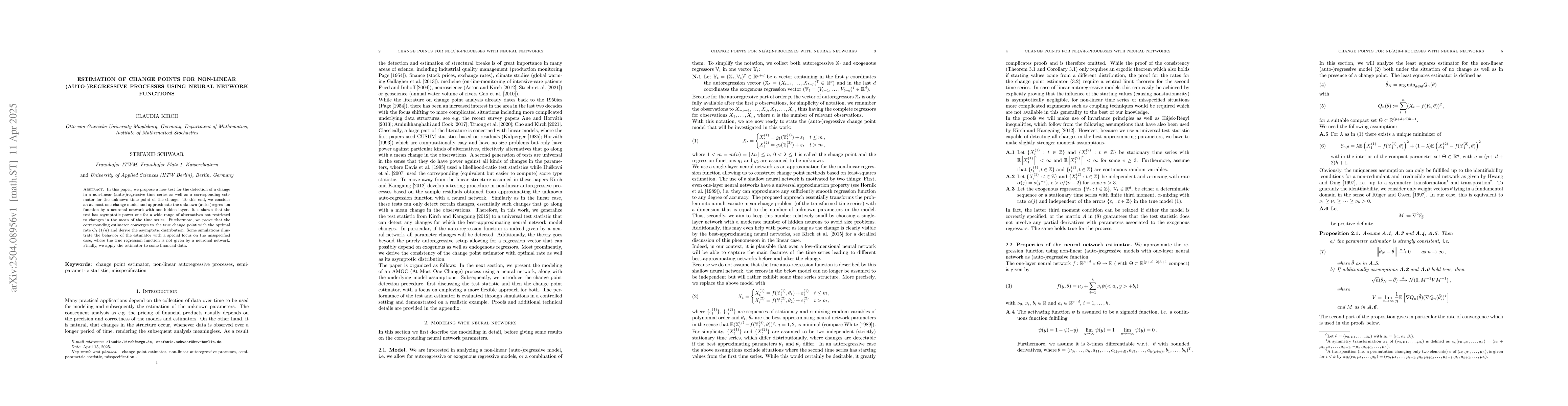 Thumbnail for Estimation of Change Points for Non-linear (auto-)regressive processes
  using Neural Network Functions