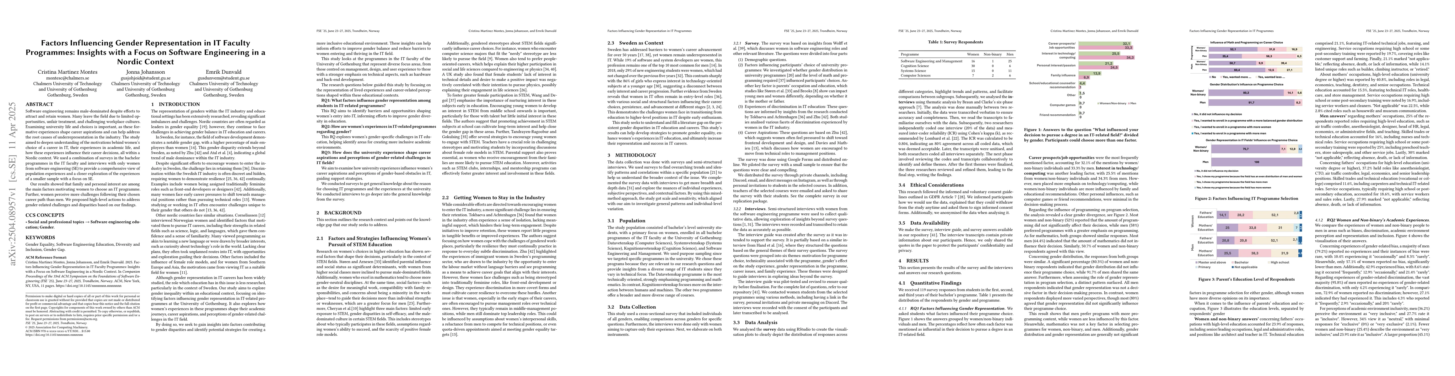 Thumbnail for Factors Influencing Gender Representation in IT Faculty Programmes:
  Insights with a Focus on Software Engineering in a Nordic Context