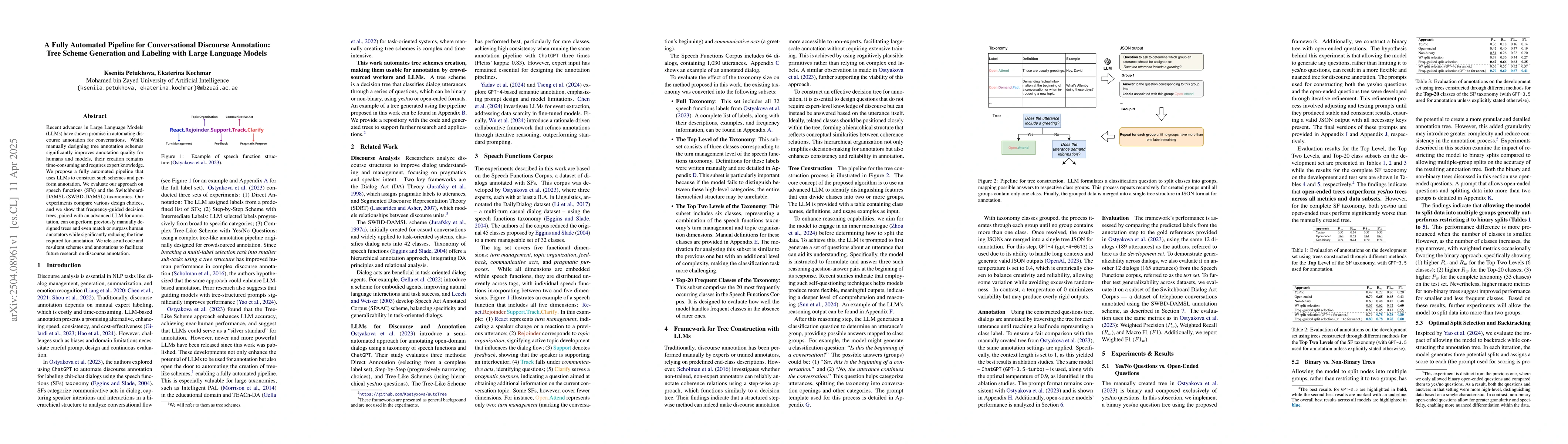 Thumbnail for A Fully Automated Pipeline for Conversational Discourse Annotation: Tree
  Scheme Generation and Labeling with Large Language Models