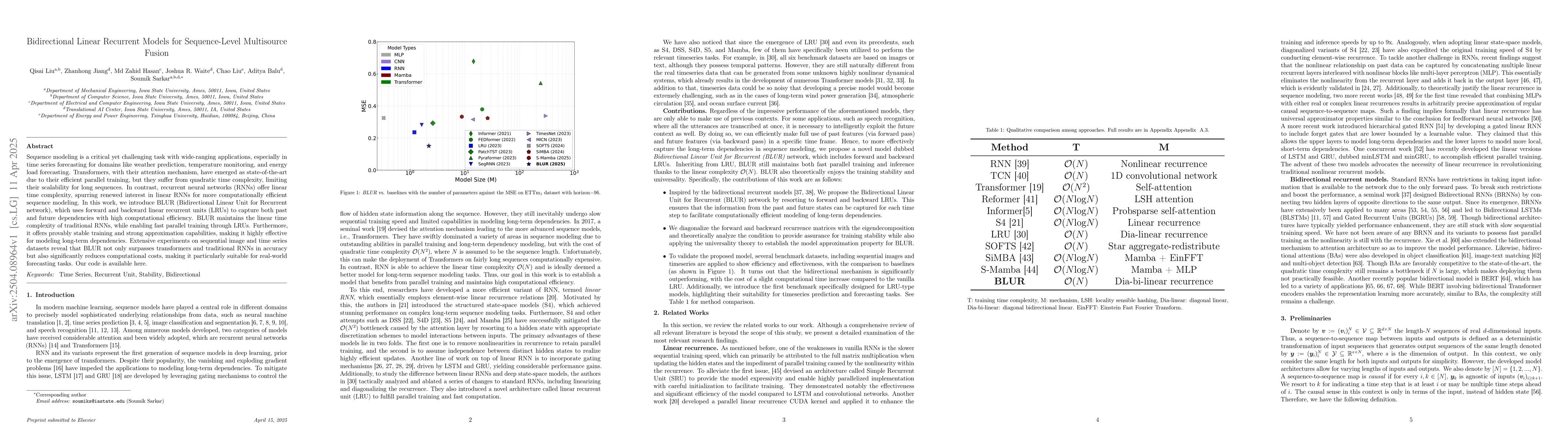 Thumbnail for Bidirectional Linear Recurrent Models for Sequence-Level Multisource
  Fusion