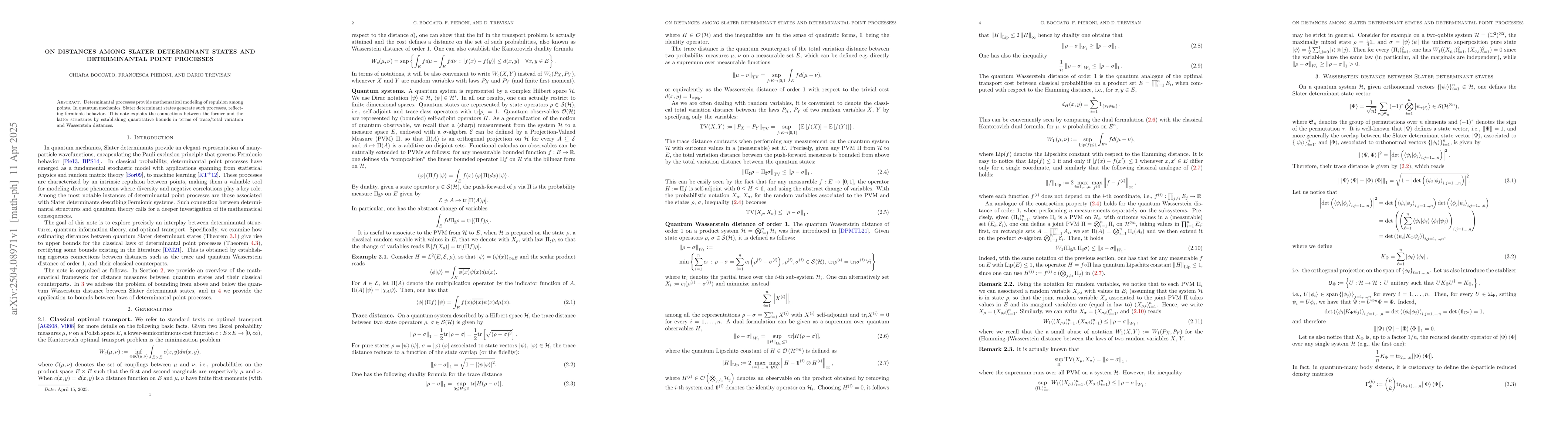 Thumbnail for On distances among Slater Determinant States and Determinantal Point
  Processes