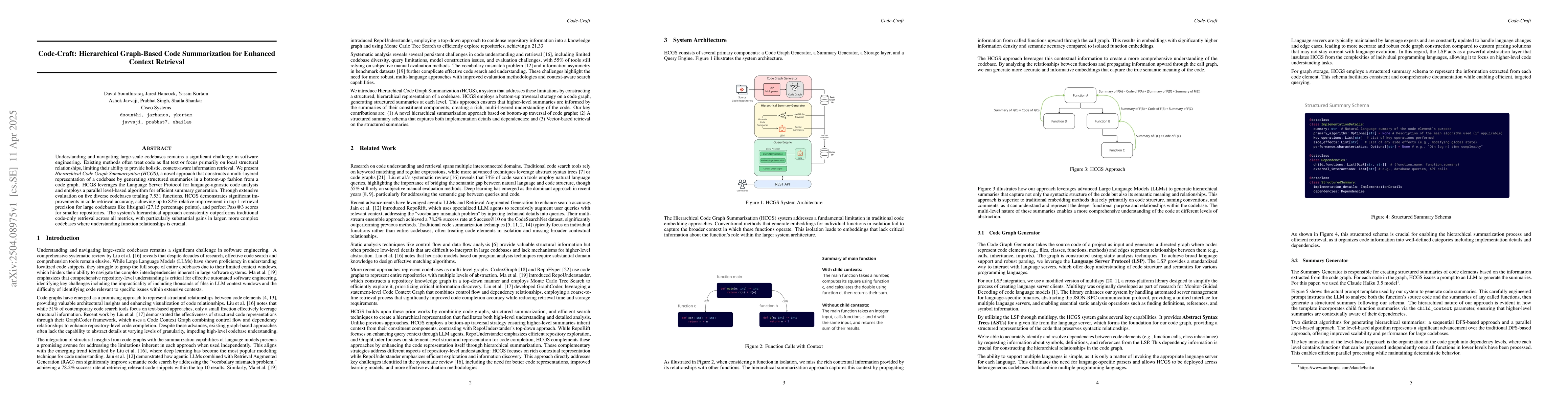 Thumbnail for Code-Craft: Hierarchical Graph-Based Code Summarization for Enhanced
  Context Retrieval