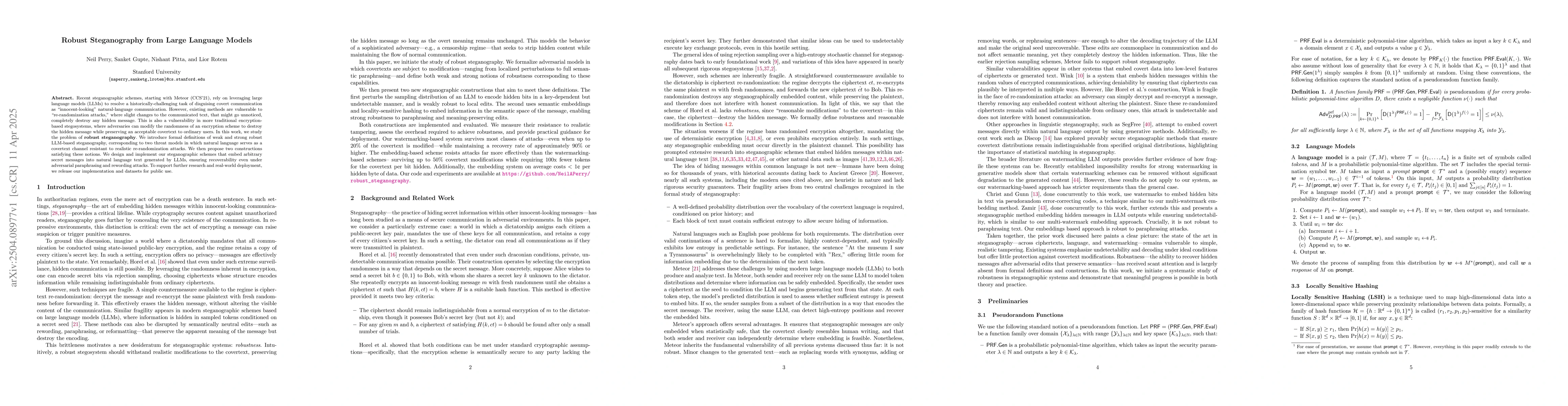 Thumbnail for Robust Steganography from Large Language Models