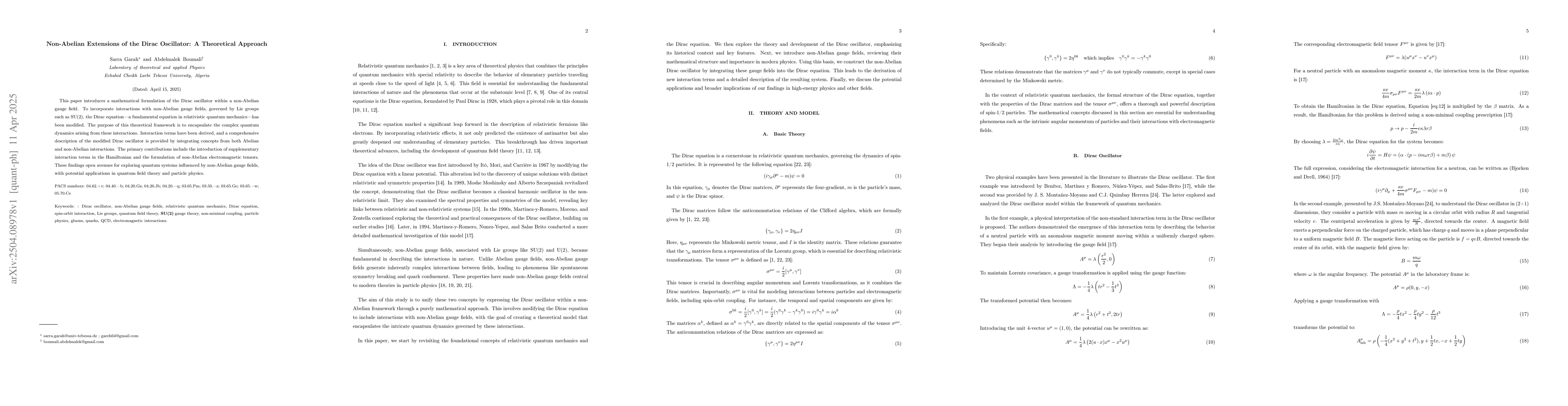 Thumbnail for Non-Abelian Extensions of the Dirac Oscillator: A Theoretical Approach