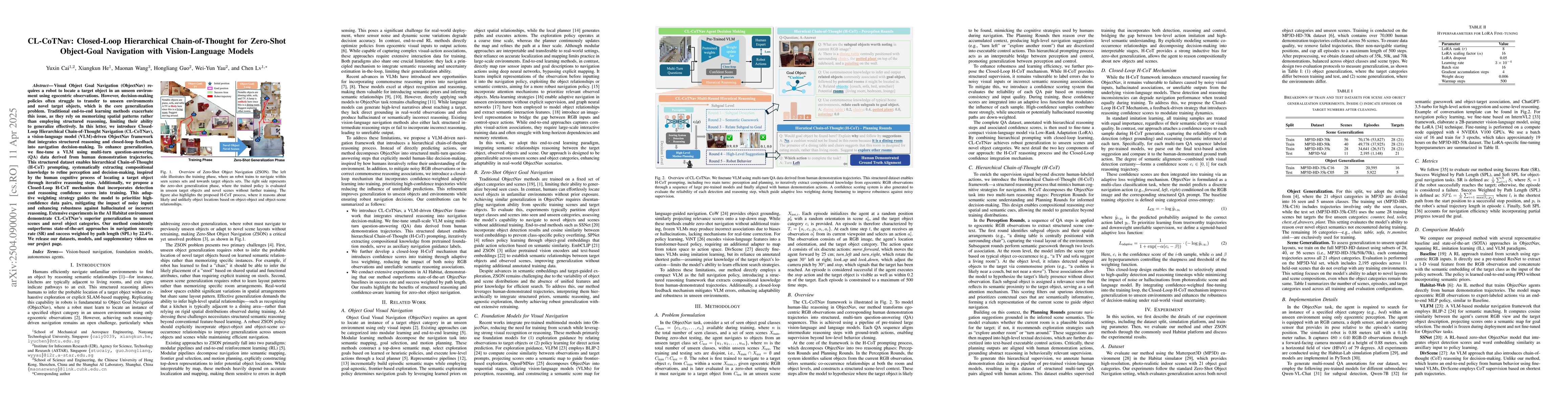 Thumbnail for CL-CoTNav: Closed-Loop Hierarchical Chain-of-Thought for Zero-Shot
  Object-Goal Navigation with Vision-Language Models