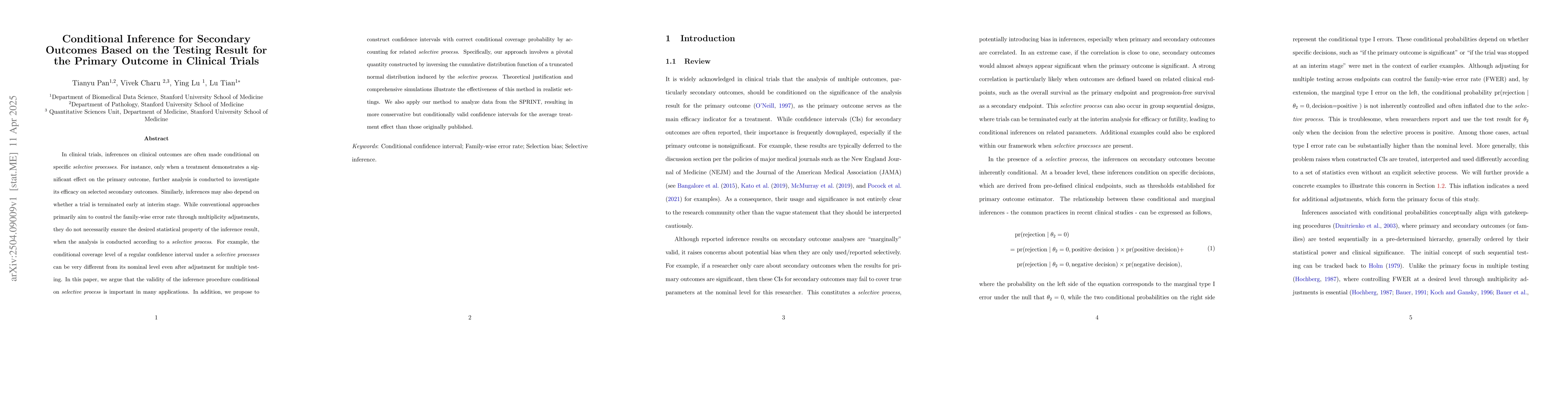 Thumbnail for Conditional Inference for Secondary Outcomes Based on the Testing Result
  for the Primary Outcome in Clinical Trials