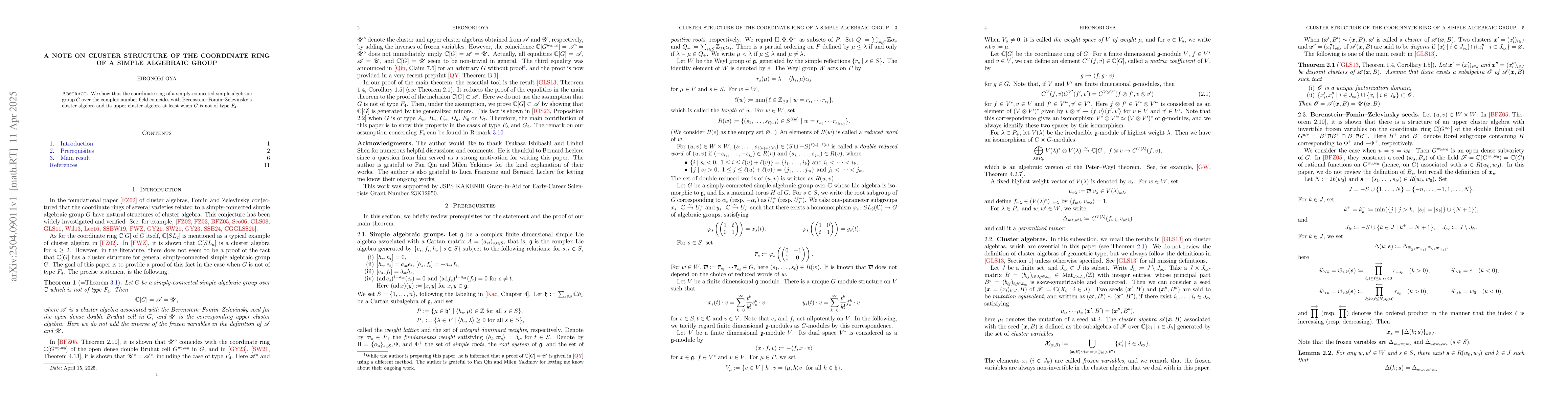 Thumbnail for A note on cluster structure of the coordinate ring of a simple algebraic
  group