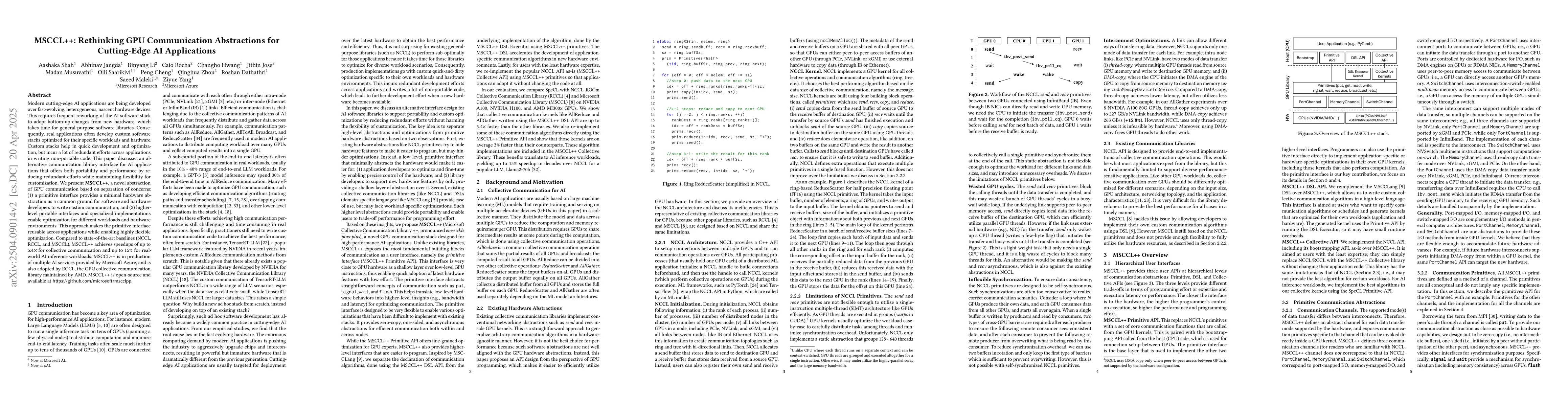 Thumbnail for MSCCL++: Rethinking GPU Communication Abstractions for Cutting-edge AI
  Applications