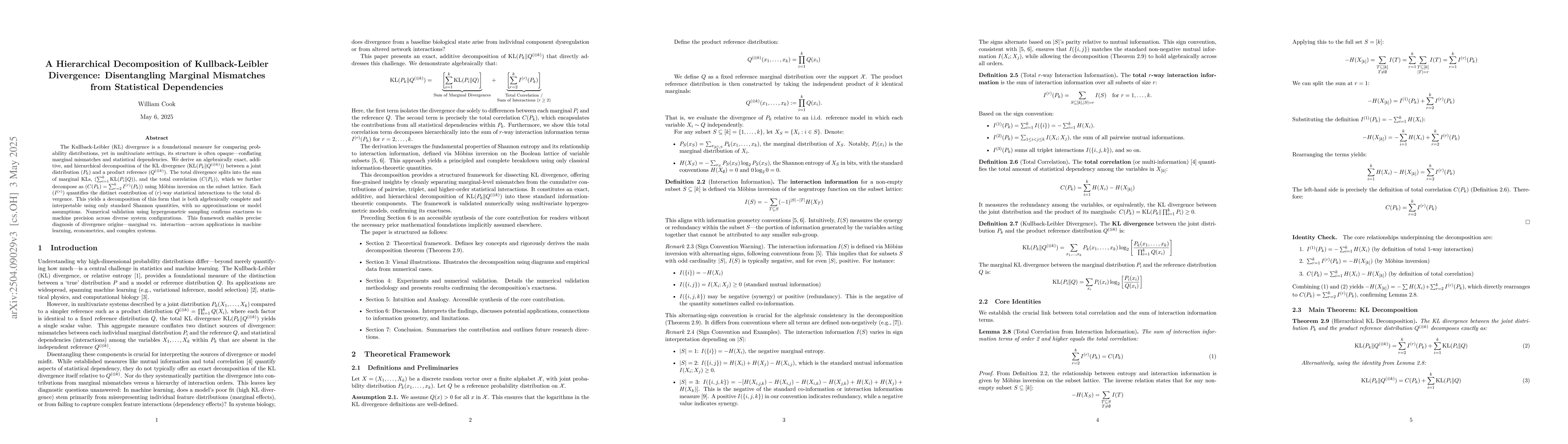 Thumbnail for A Hierarchical Decomposition of Kullback-Leibler Divergence:
  Disentangling Marginal Mismatches from Statistical Dependencies