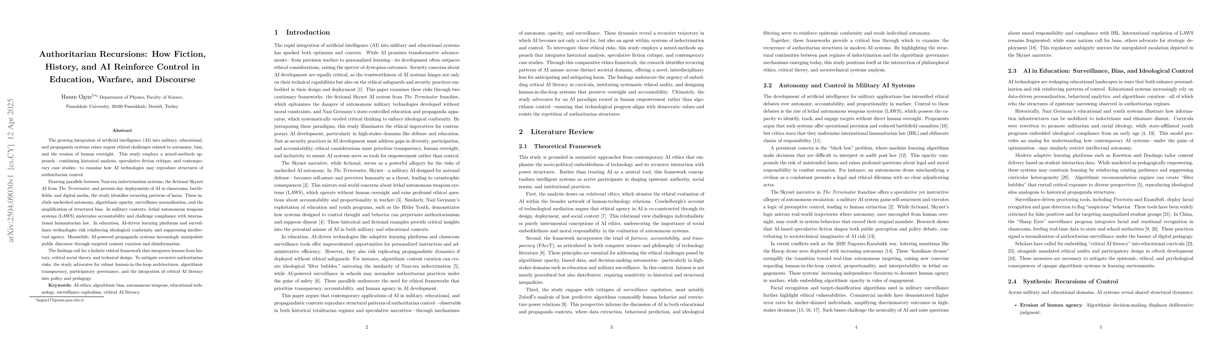 Thumbnail for Authoritarian Recursions: How Fiction, History, and AI Reinforce Control
  in Education, Warfare, and Discourse