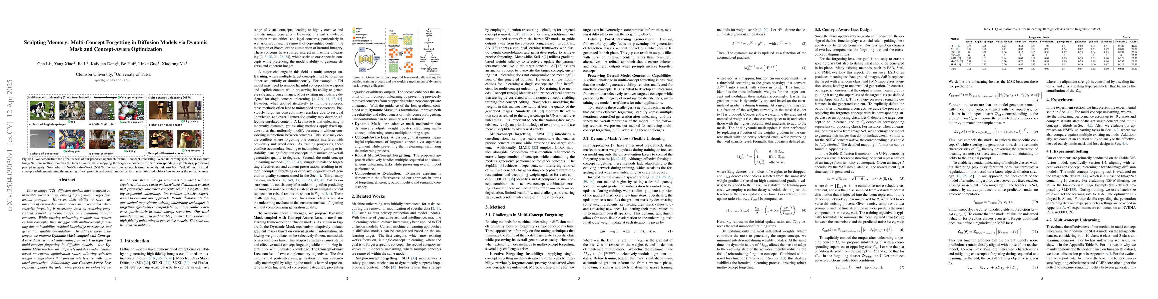Thumbnail for Sculpting Memory: Multi-Concept Forgetting in Diffusion Models via
  Dynamic Mask and Concept-Aware Optimization