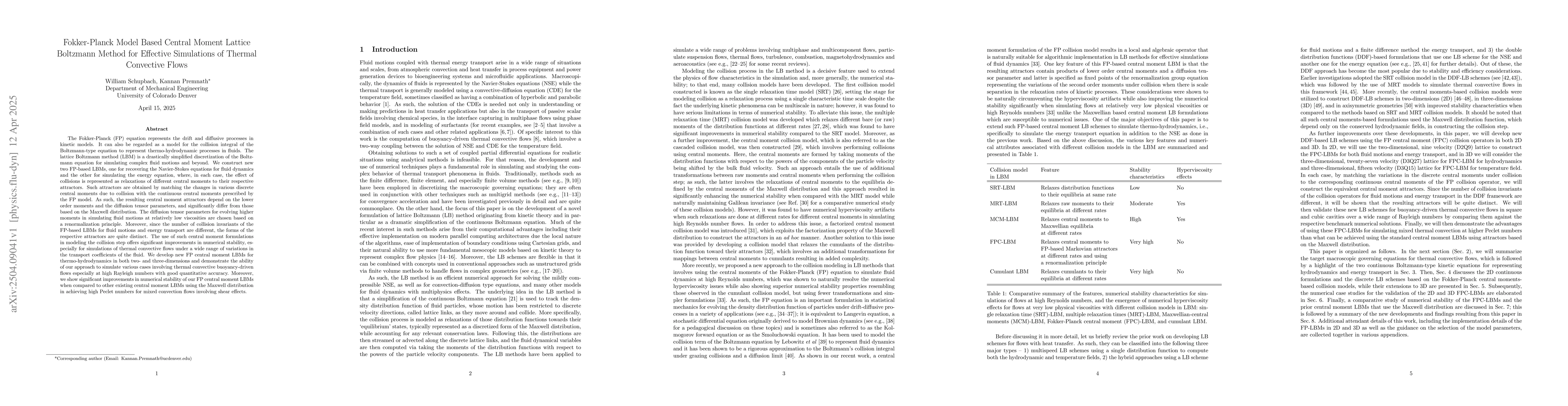 Thumbnail for Fokker-Planck Model Based Central Moment Lattice Boltzmann Method for
  Effective Simulations of Thermal Convective Flows