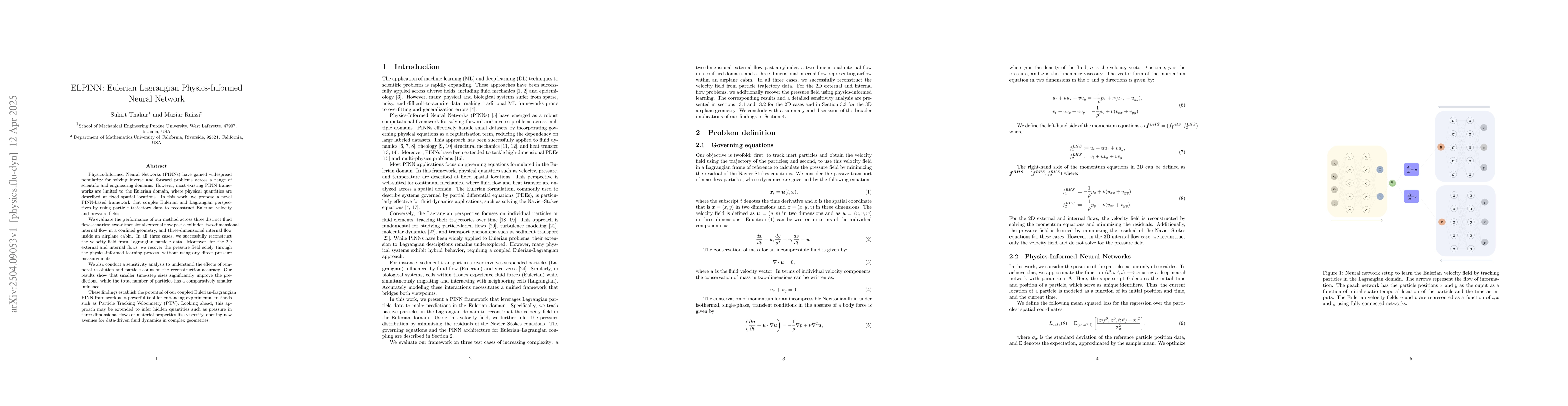 Thumbnail for ELPINN: Eulerian Lagrangian Physics-Informed Neural Network