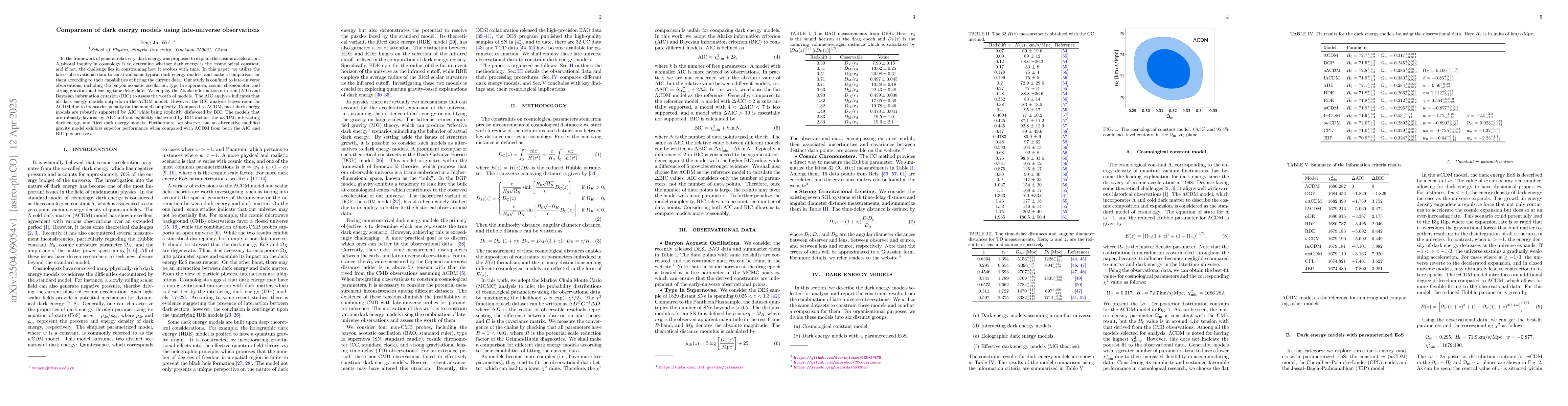 Thumbnail for Comparison of dark energy models using late-universe observations