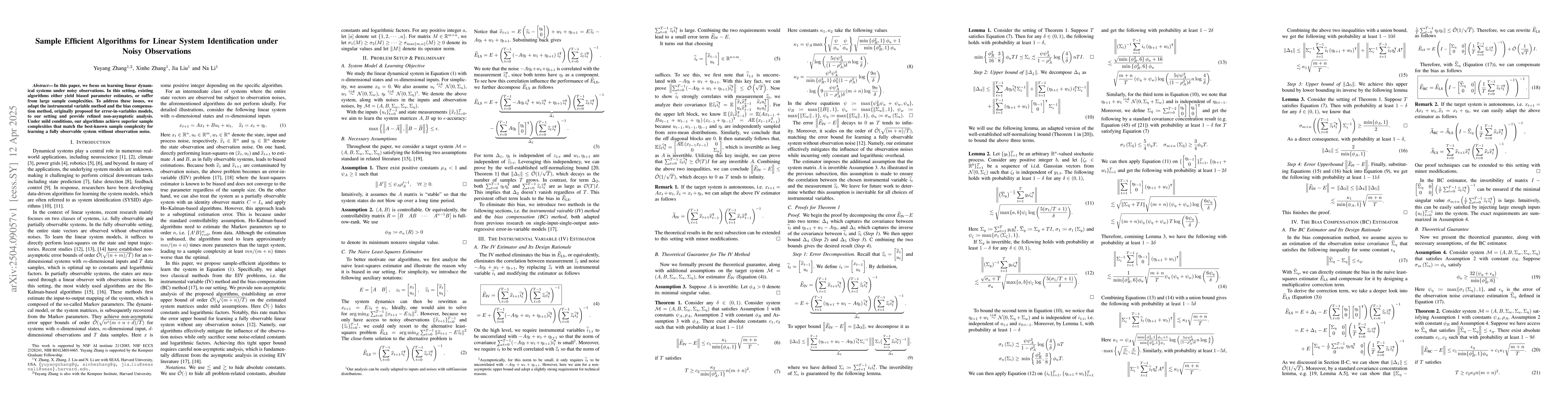 Thumbnail for Sample Efficient Algorithms for Linear System Identification under Noisy
  Observations