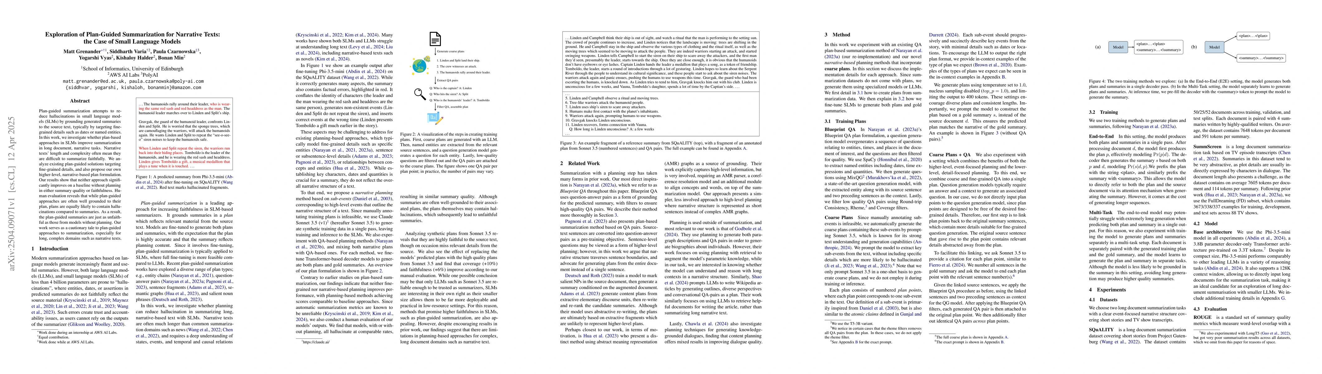 Thumbnail for Exploration of Plan-Guided Summarization for Narrative Texts: the Case
  of Small Language Models