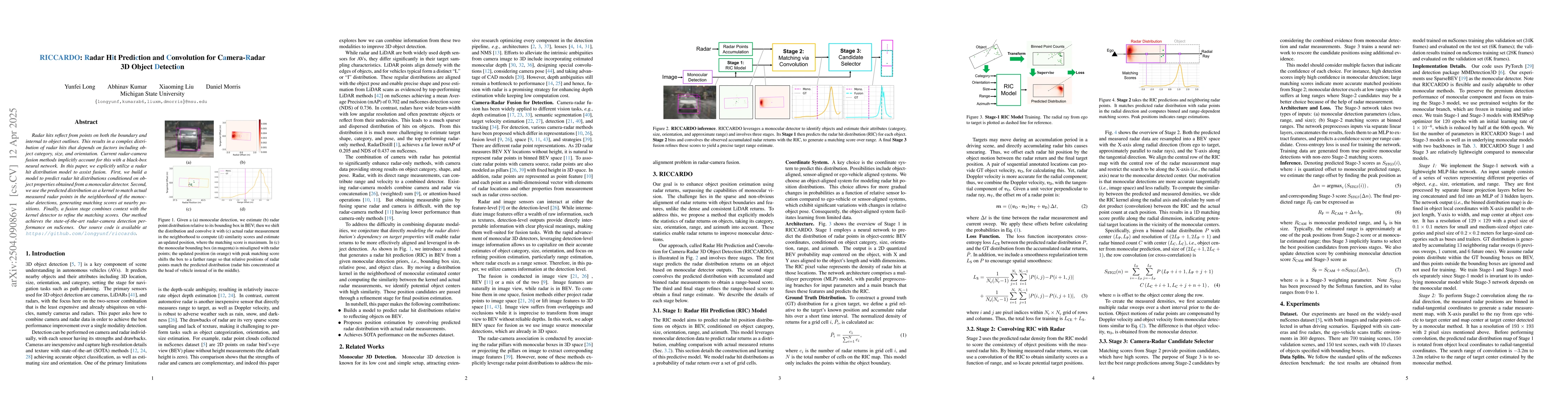 Thumbnail for RICCARDO: Radar Hit Prediction and Convolution for Camera-Radar 3D
  Object Detection