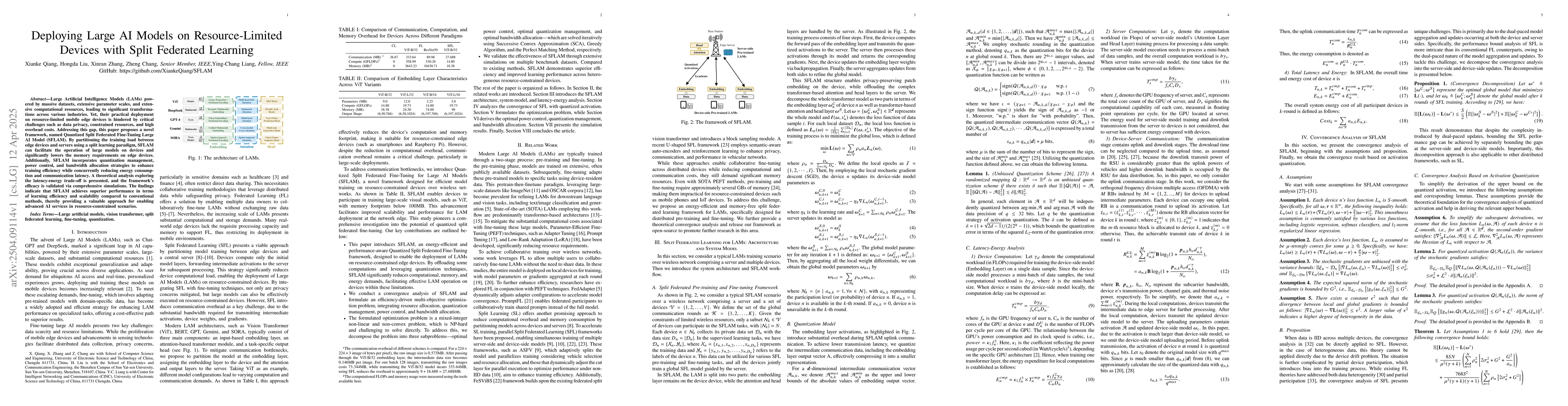 Thumbnail for Deploying Large AI Models on Resource-Limited Devices with Split
  Federated Learning