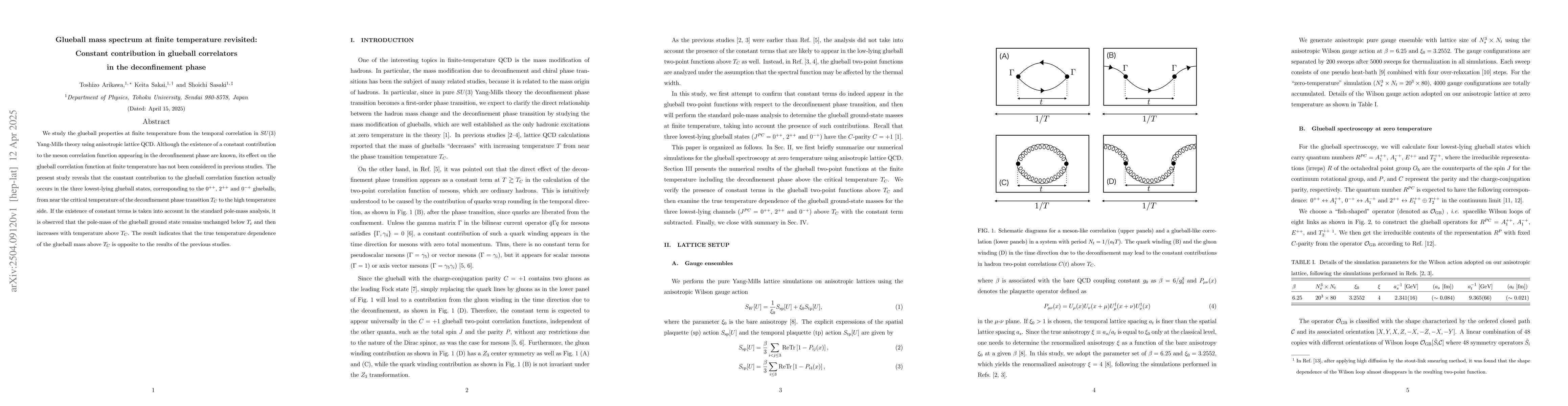 Thumbnail for Glueball mass spectrum at finite temperature revisited: Constant
  contribution in glueball correlators in the deconfinement phase