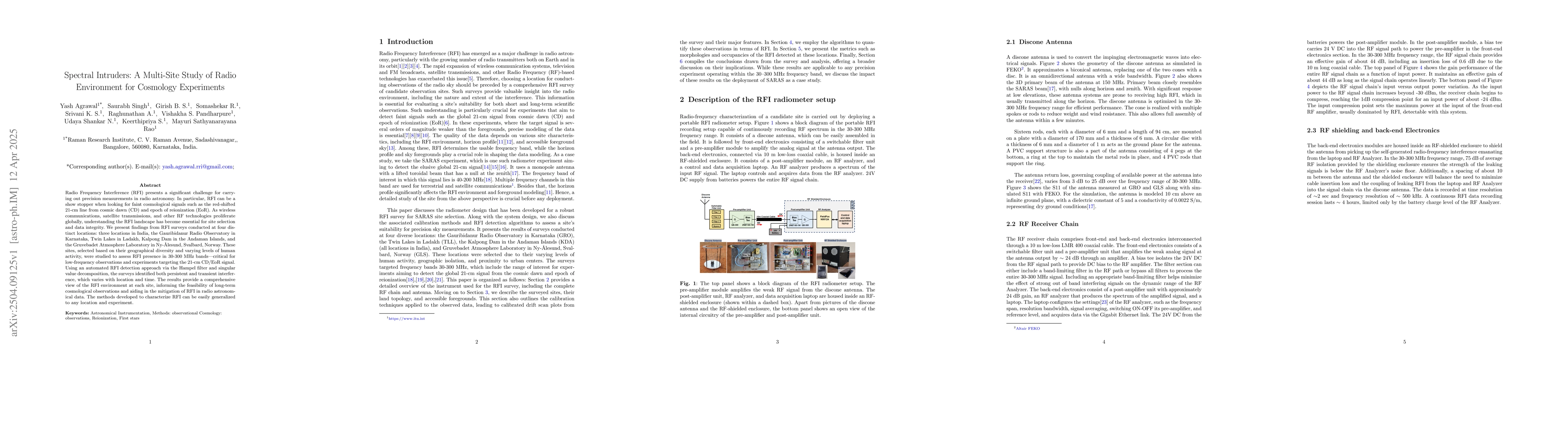 Thumbnail for Spectral Intruders: A Multi-Site Study of Radio Environment for
  Cosmology Experiments