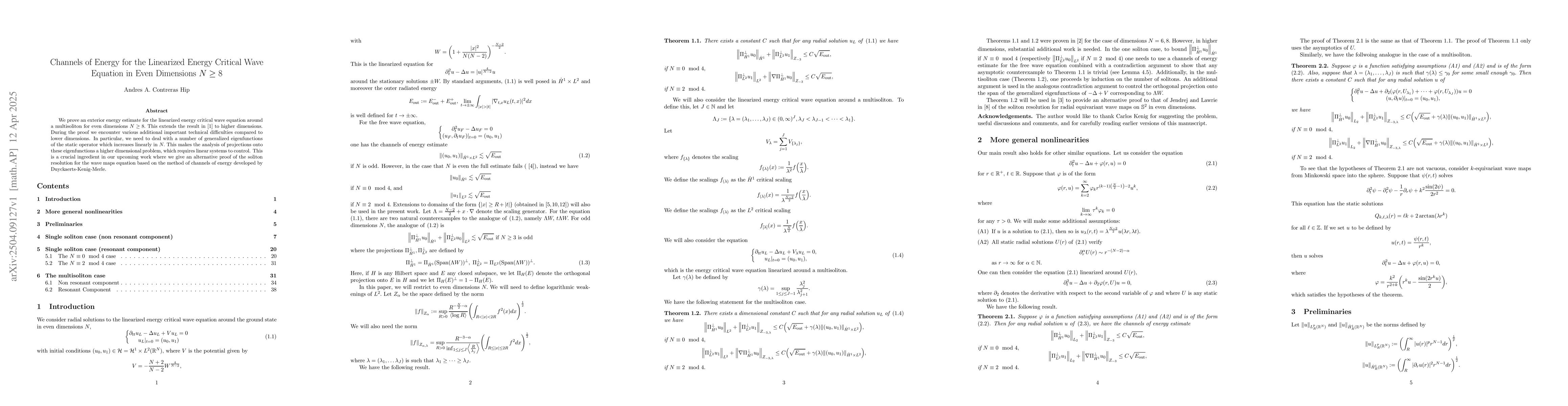 Thumbnail for Channels of Energy for the Linearized Energy Critical Wave Equation in
  Even Dimensions $N\geq 8$