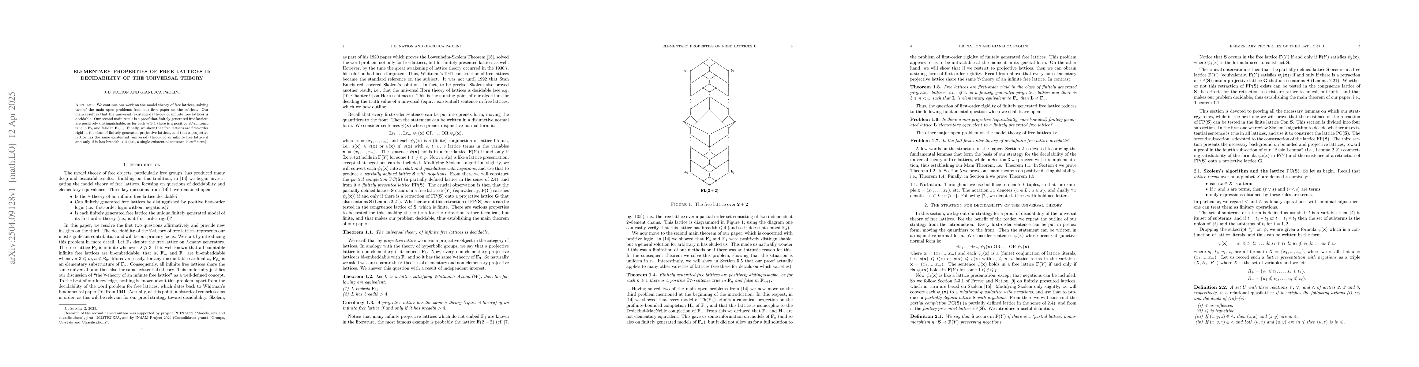 Thumbnail for Elementary properties of free lattices II: decidability of the universal
  theory