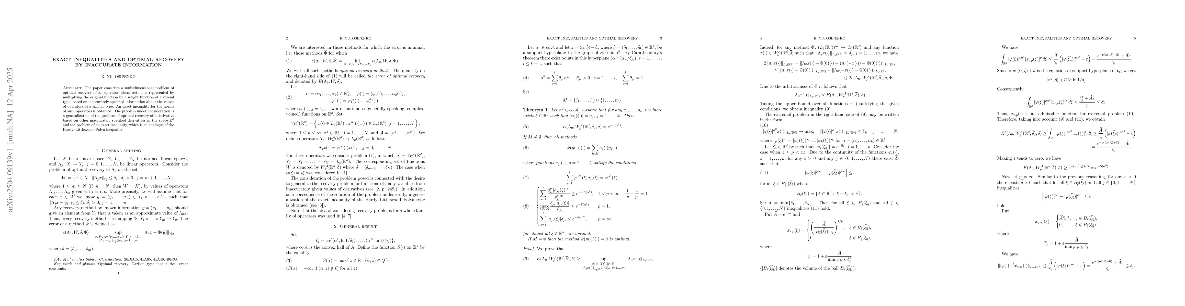 Thumbnail for Exact inequalities and optimal recovery by inaccurate information